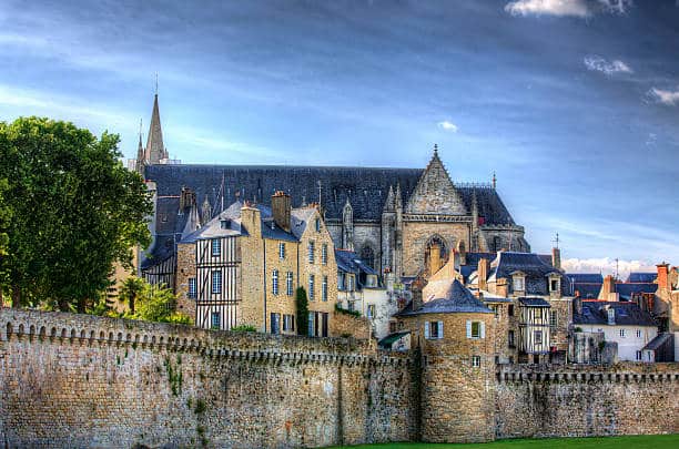 Medieval houses by the old wall in Vannes, Brittany